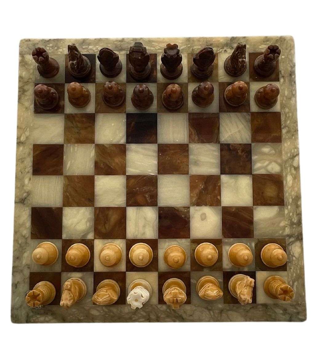 Rare Vintage Alabaster Chessboard Set - Handcrafted in Italy, 1960s-70s