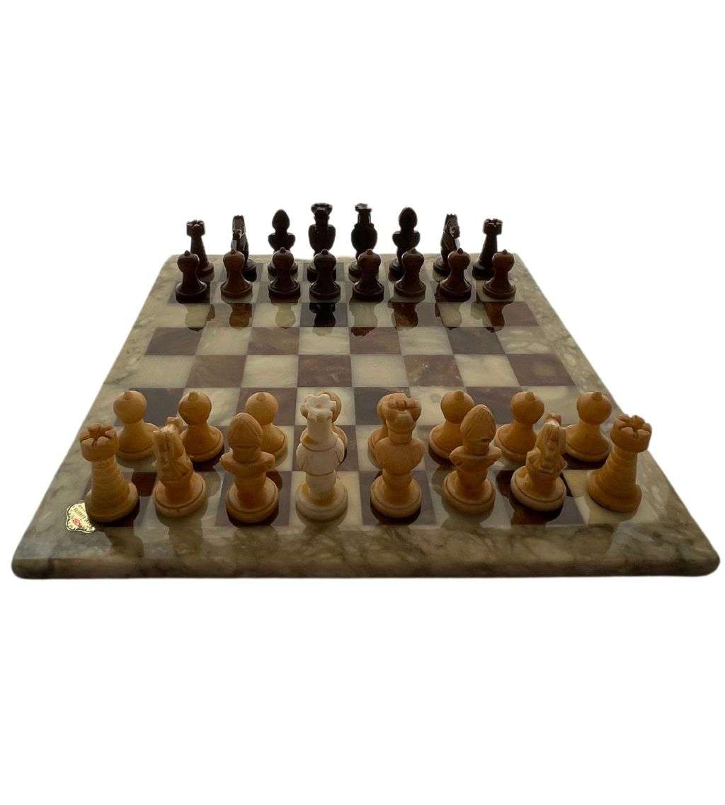 Rare Vintage Alabaster Chessboard Set - Handcrafted in Italy, 1960s-70s