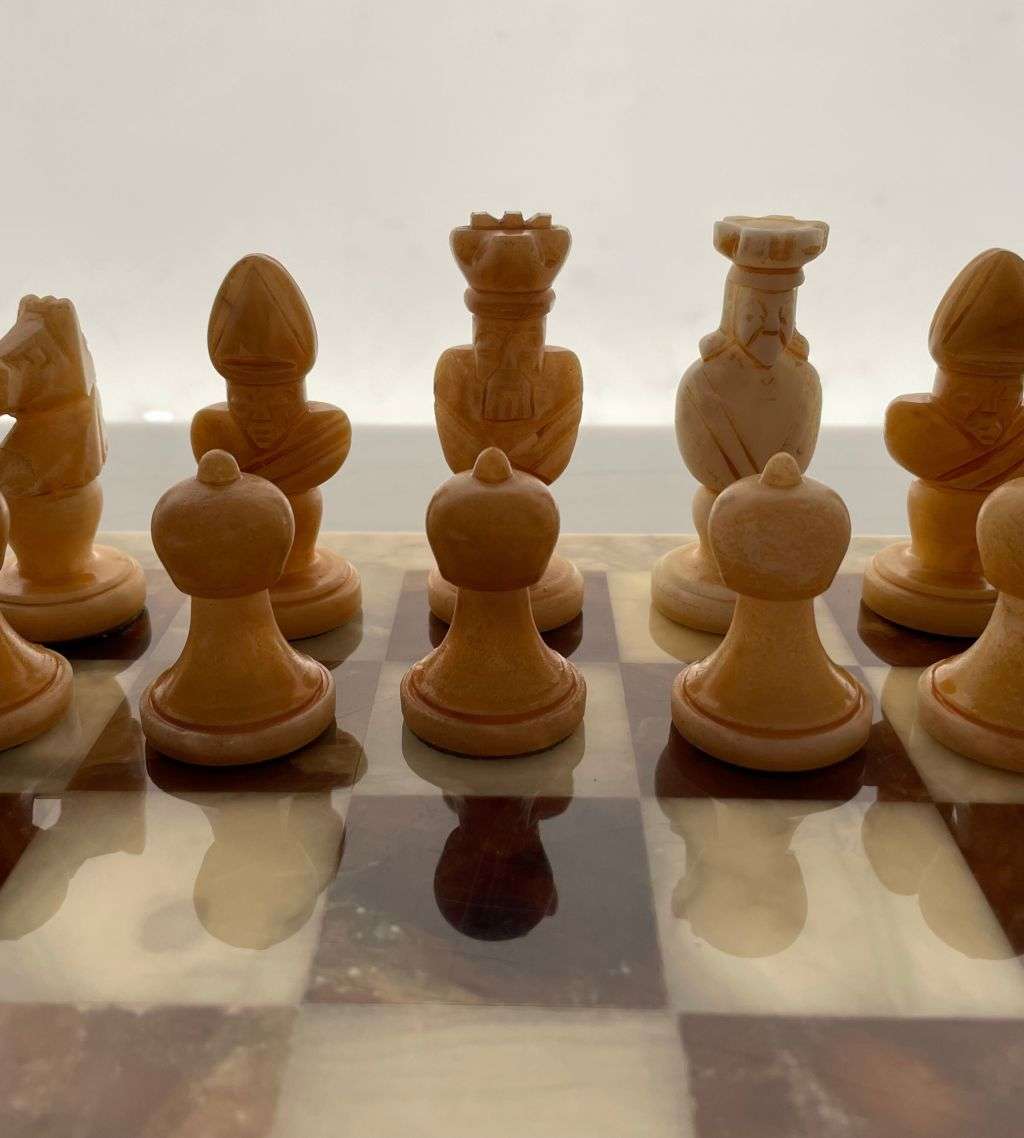 Rare Vintage Alabaster Chessboard Set - Handcrafted in Italy, 1960s-70s