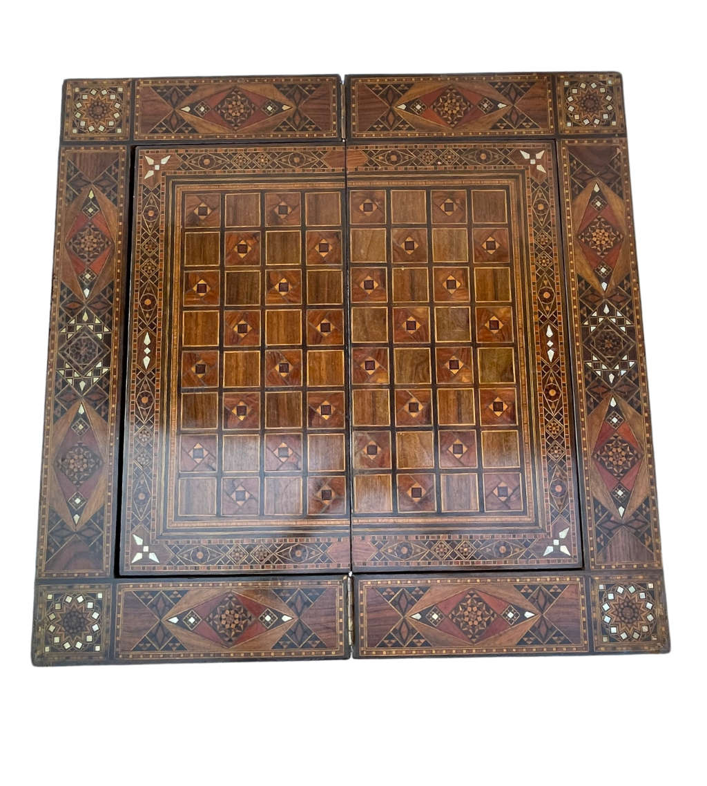 Reduced! Moorish Middle Eastern Arabesque Mosaic Games Table - Intricate Mother of Pearl Inlay