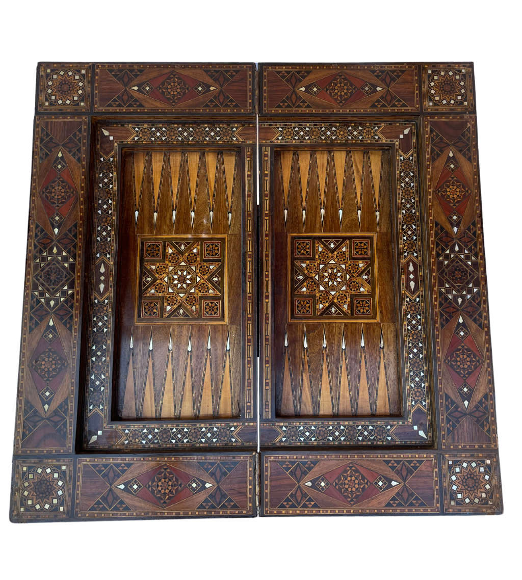 Reduced! Moorish Middle Eastern Arabesque Mosaic Games Table - Intricate Mother of Pearl Inlay