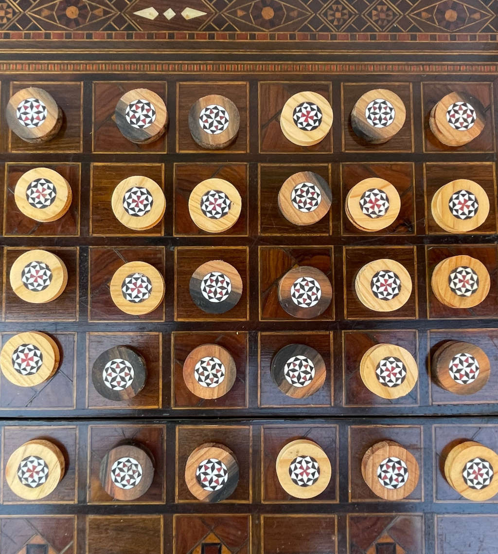 Reduced! Moorish Middle Eastern Arabesque Mosaic Games Table - Intricate Mother of Pearl Inlay