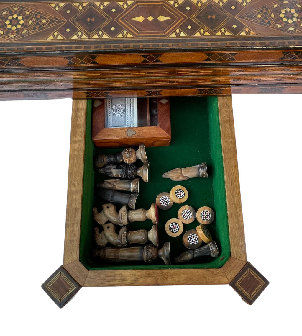 Reduced! Moorish Middle Eastern Arabesque Mosaic Games Table - Intricate Mother of Pearl Inlay