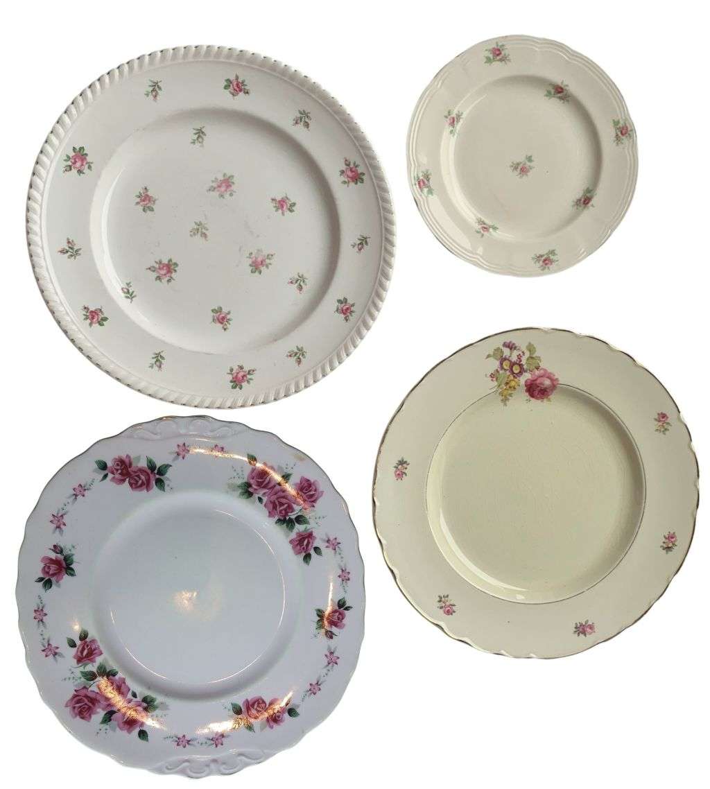 Vintage Cottage Core Collection: 15-Piece Rustic Antique Shabby Chic China Set with Plate Hangers