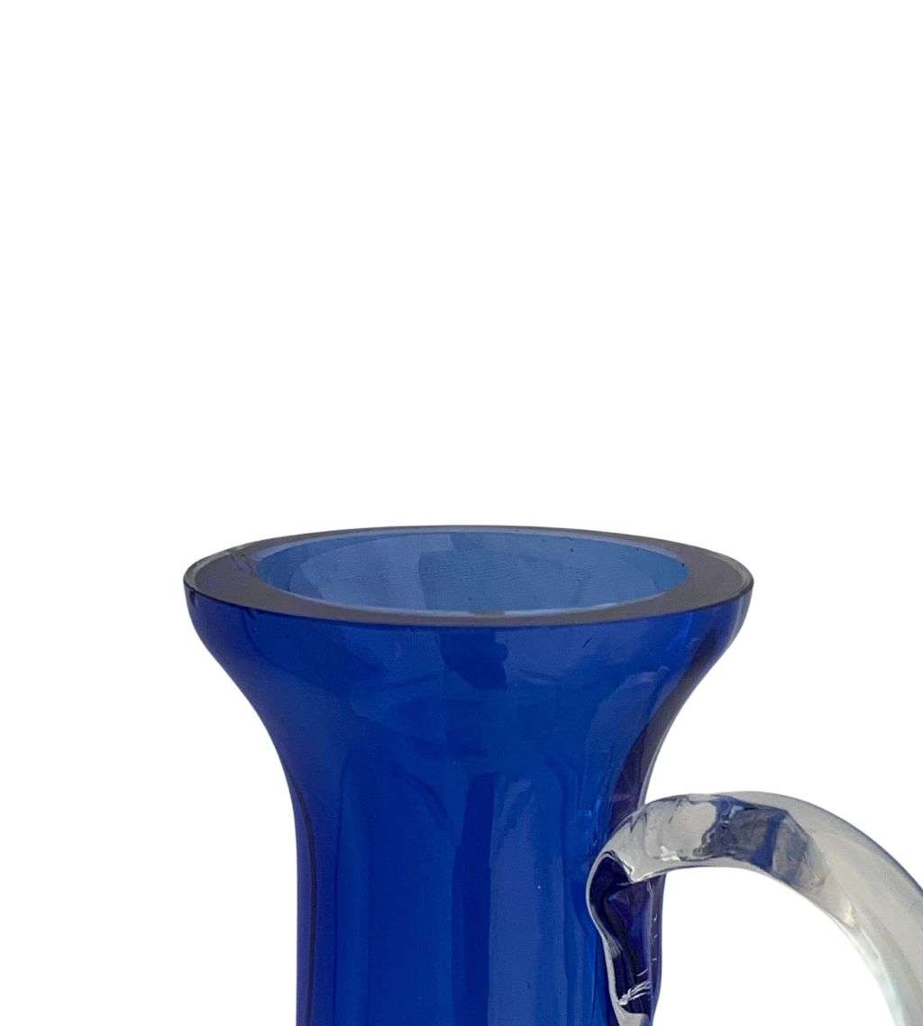 Vintage 23cm Cobalt Blue and Bottle Green Glass Decanters with Handles - Set of 2