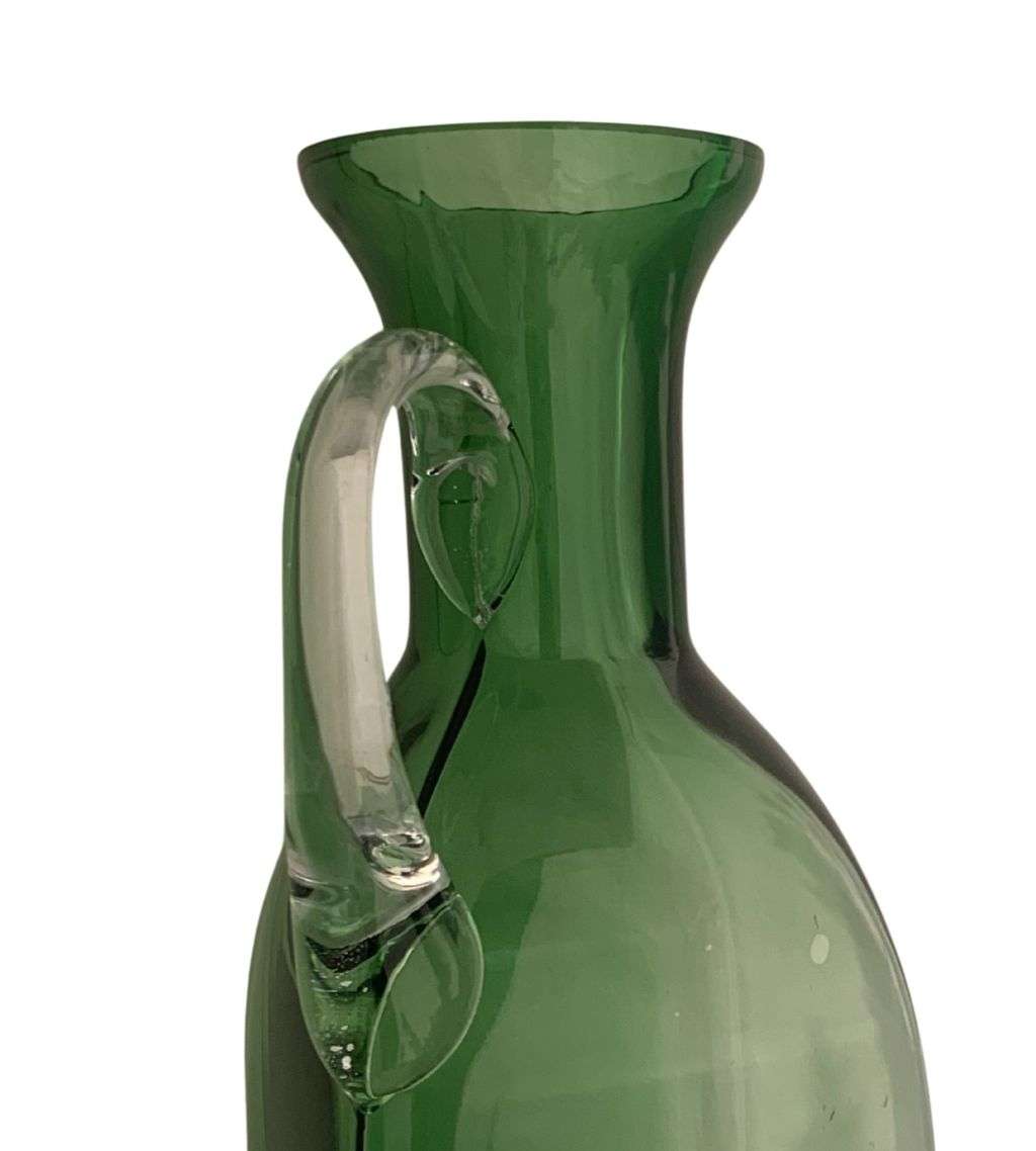 Vintage 23cm Cobalt Blue and Bottle Green Glass Decanters with Handles - Set of 2