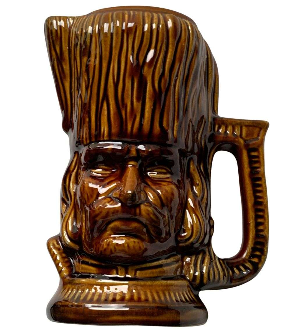 Rare 19th Century Unmarked Tall Toby Jug with Old Mans Face  27cm Brown Glazed Soft Paste Ceramic