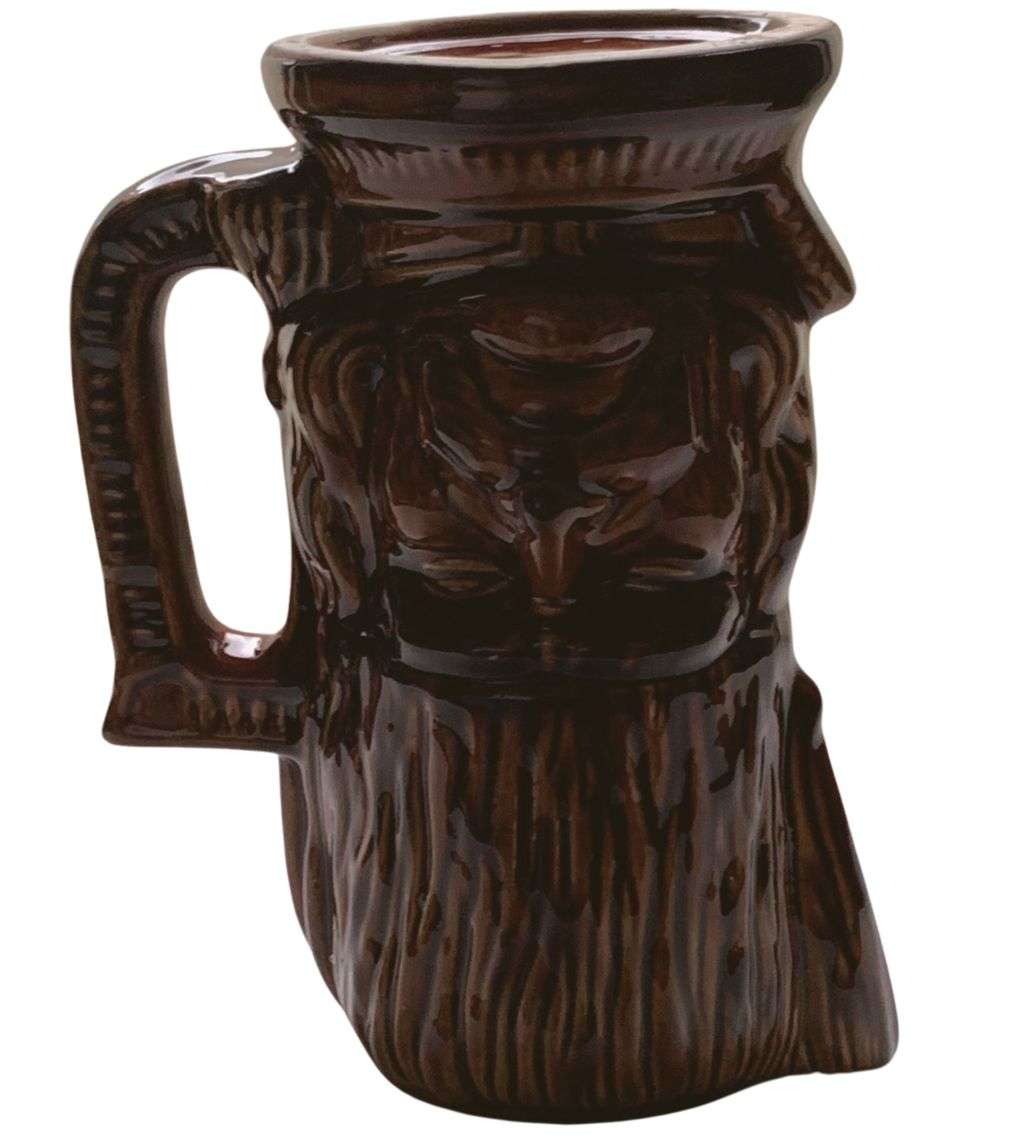 Rare 19th Century Unmarked Tall Toby Jug with Old Mans Face  27cm Brown Glazed Soft Paste Ceramic