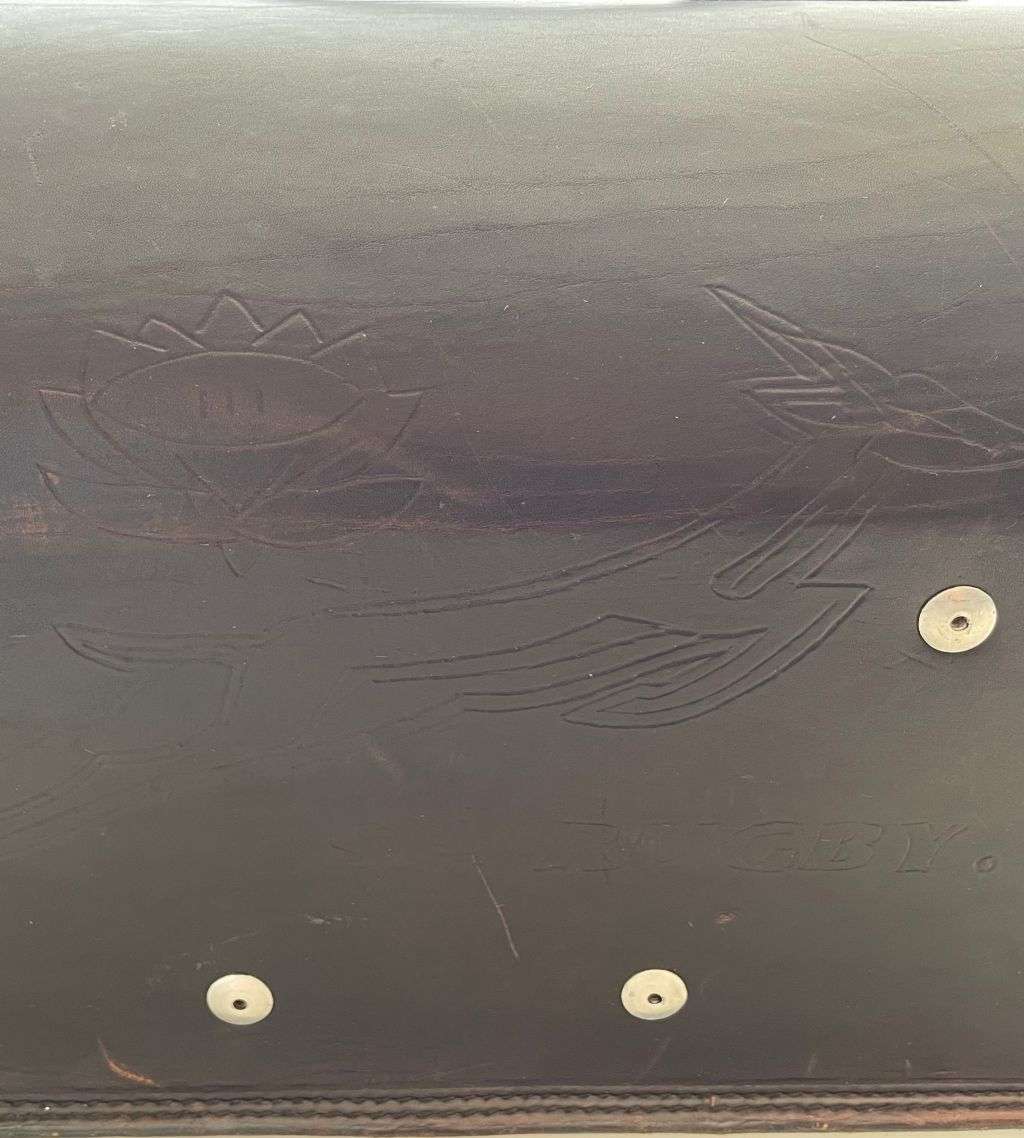 Reduced ! Vintage Genuine leather SA Rugby Bag with Terence Name, Springbok, and Protea Marks