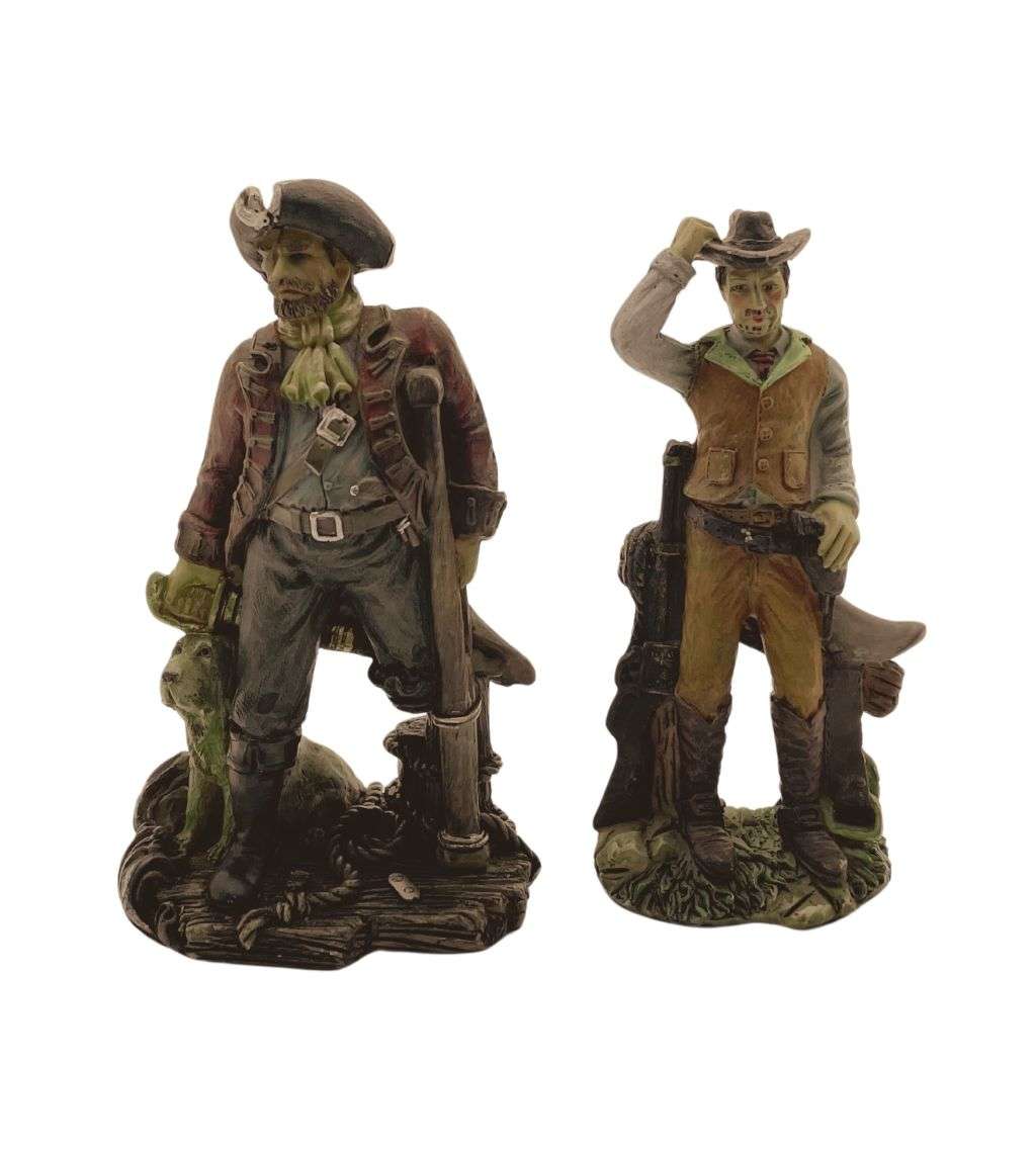 2 Piece Vintage Polystone Resin Pirate with Dog & Cowboy Figurines Set - 14cm - IPM & Unmarked