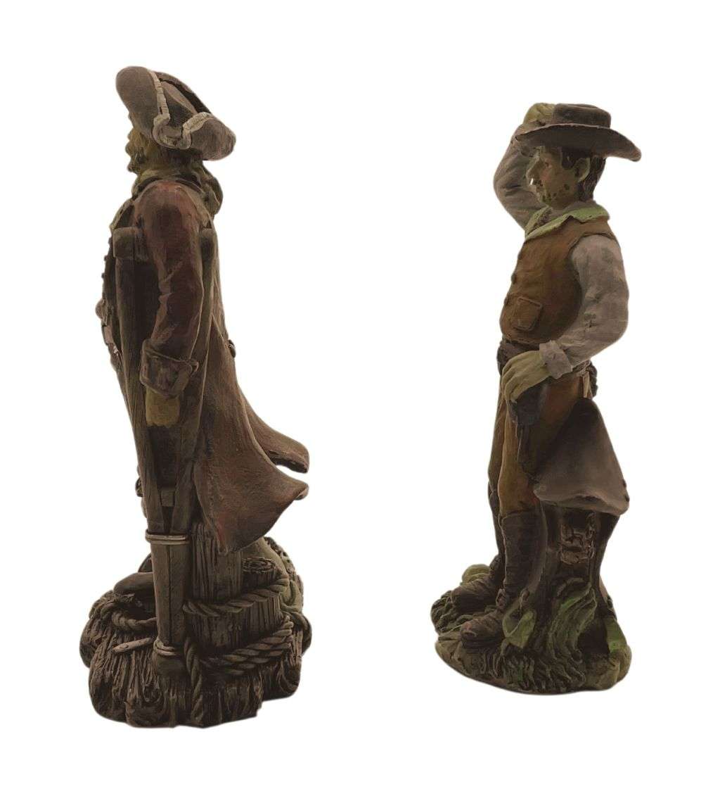 2 Piece Vintage Polystone Resin Pirate with Dog & Cowboy Figurines Set - 14cm - IPM & Unmarked