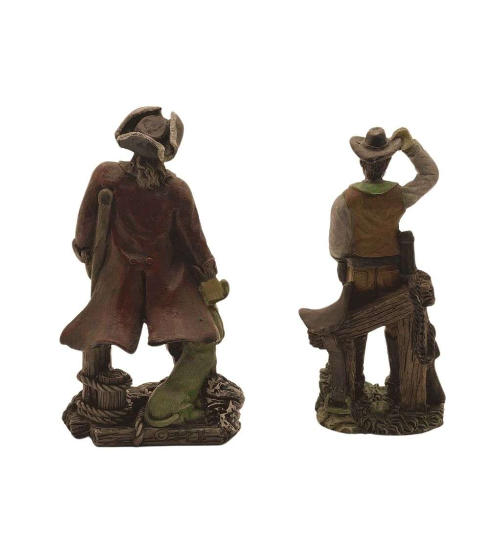 2 Piece Vintage Polystone Resin Pirate with Dog & Cowboy Figurines Set - 14cm - IPM & Unmarked