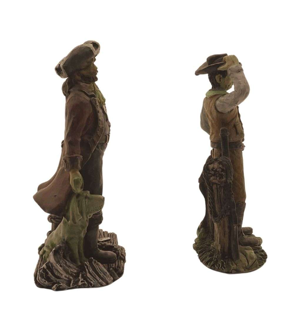 2 Piece Vintage Polystone Resin Pirate with Dog & Cowboy Figurines Set - 14cm - IPM & Unmarked
