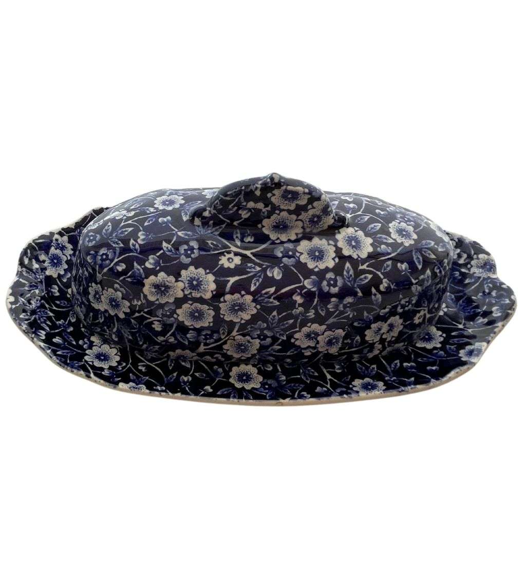 Vintage Royal Crownford `Calico` Staffordshire Covered Butter Dish - Cobalt Blue - c.1940-50`s