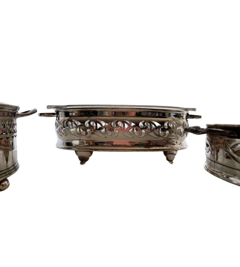 3-Piece Vintage Silver Plated Serving Bowl Holders Set - Elegant Tableware Collection