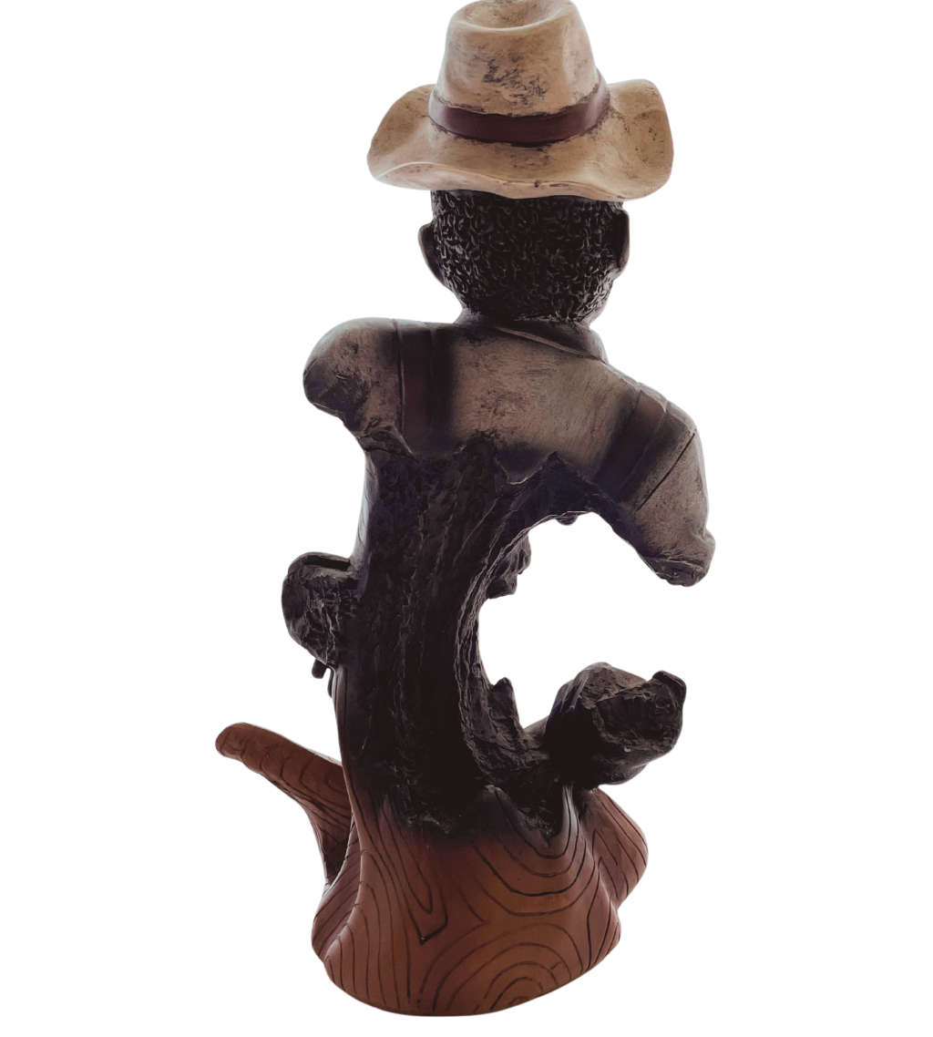 Vintage 1980`s Resin Jazzman Musician Playing Piano Figure with Carved Wood Detail