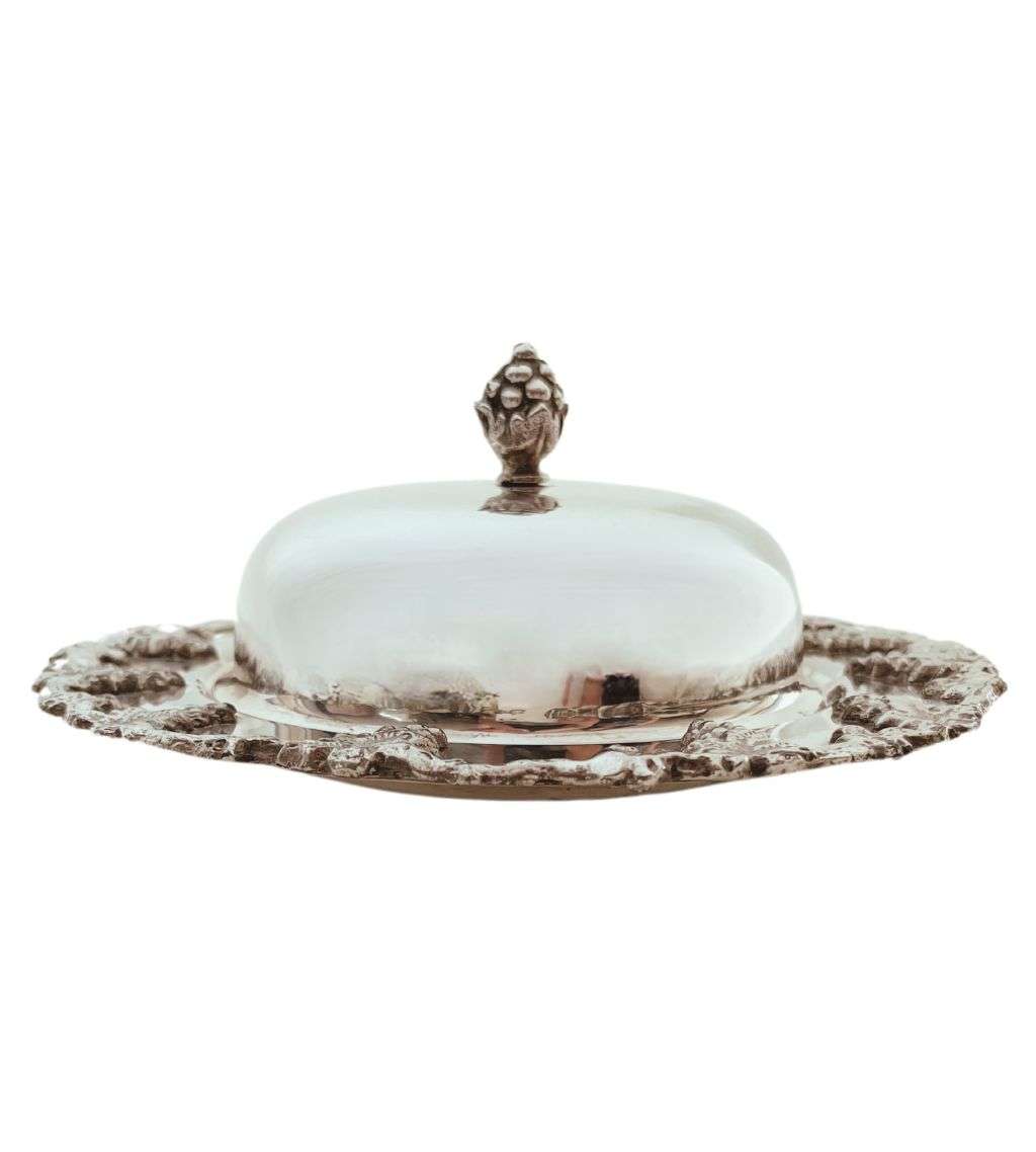 Vintage Seranco EPNS BM Mount Lidded Butter Dish - Vine Design Trim