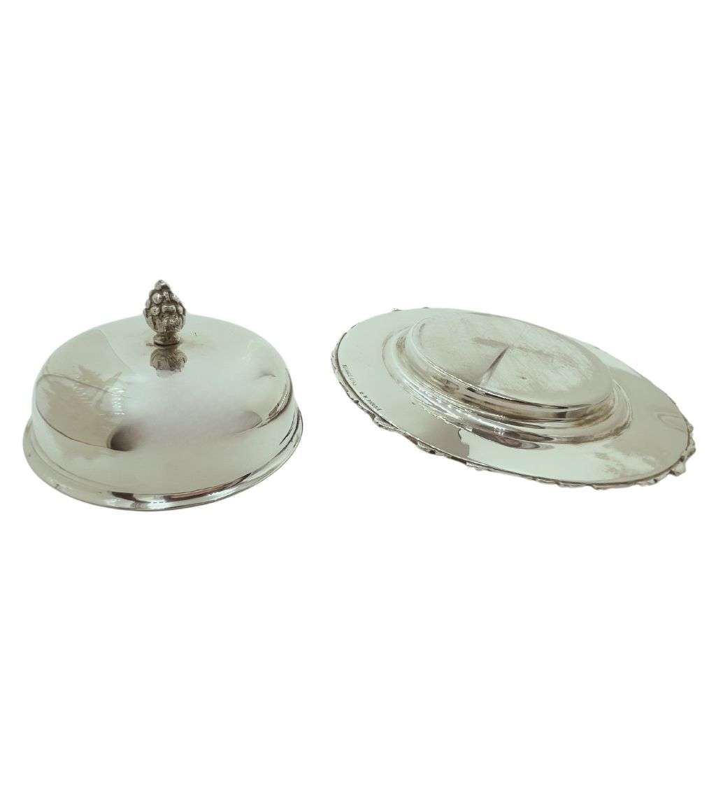 Vintage Seranco EPNS BM Mount Lidded Butter Dish - Vine Design Trim