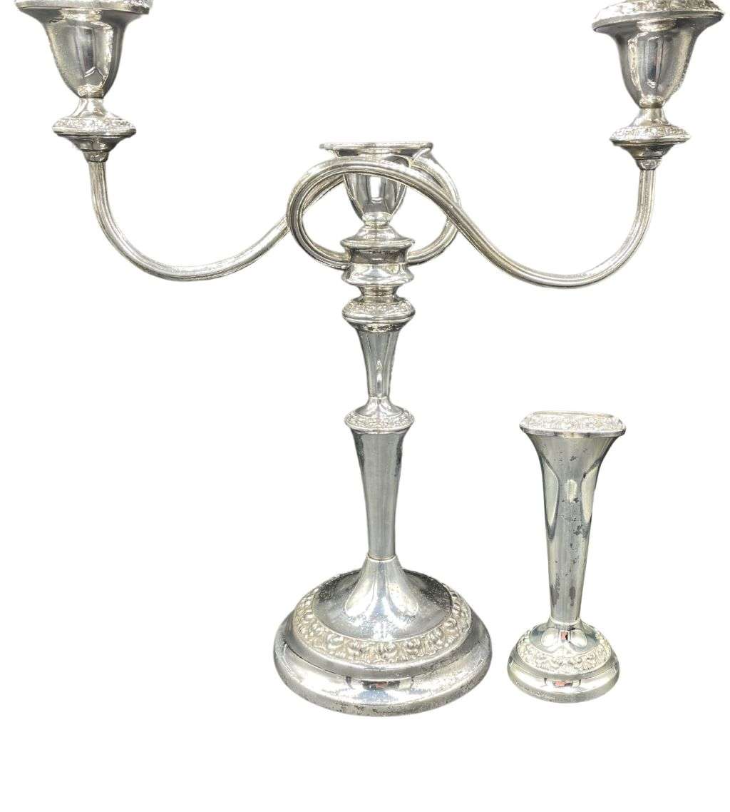 Ianthe Silver Plated Candelabra & Flower Vase Set - Ornate English Elegance 60`s-1970s