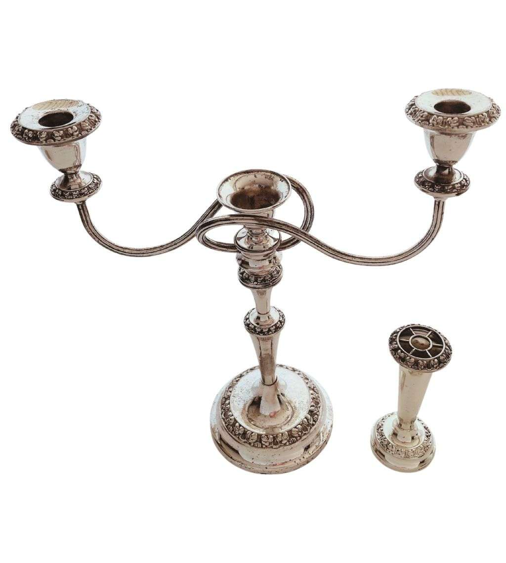 Ianthe Silver Plated Candelabra & Flower Vase Set - Ornate English Elegance 60`s-1970s