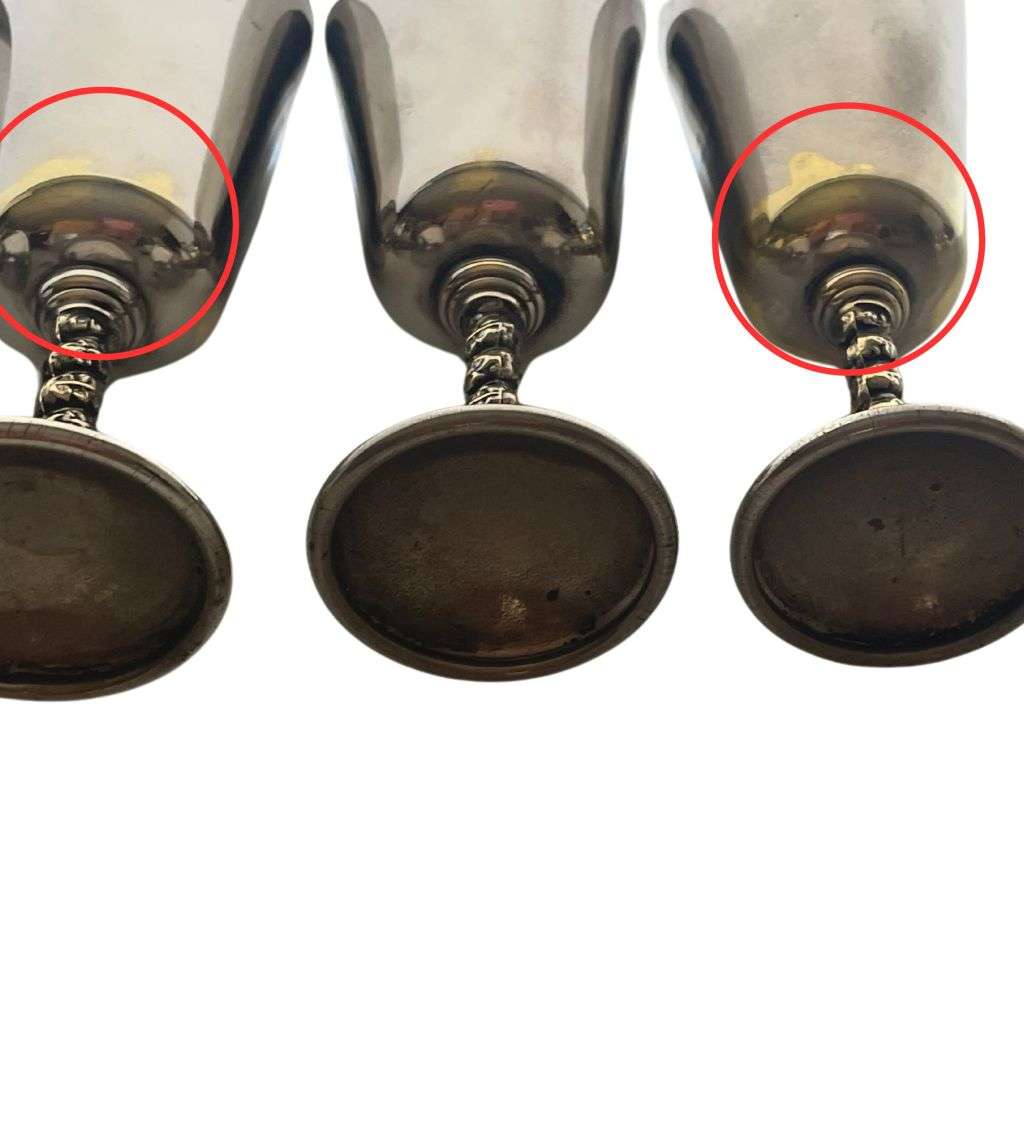 Set of 9 Electroplated Wine Goblets - URANI DRFEBRES SPAIN 1931 EP Marking, Dark Gray Patina