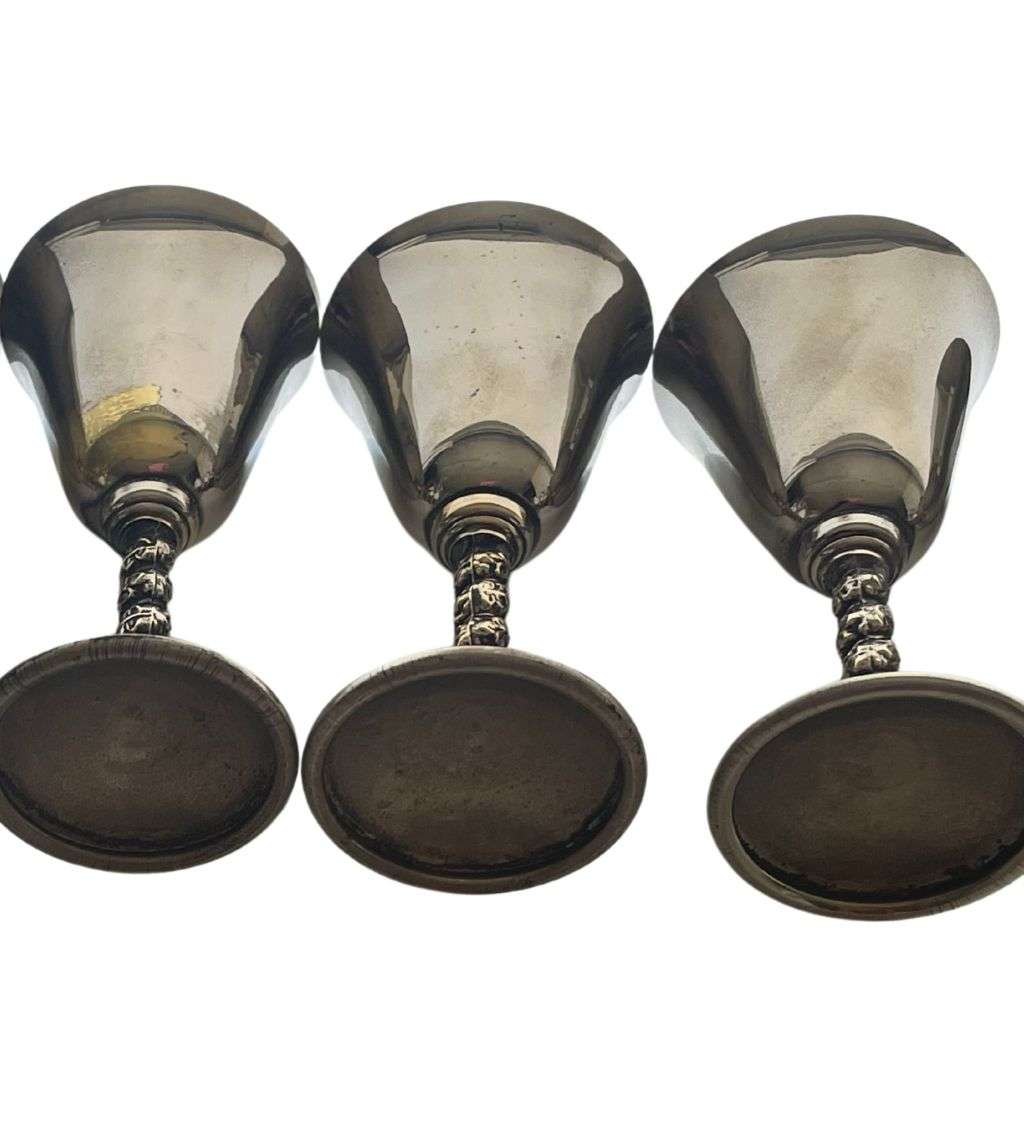 Set of 9 Electroplated Wine Goblets - URANI DRFEBRES SPAIN 1931 EP Marking, Dark Gray Patina