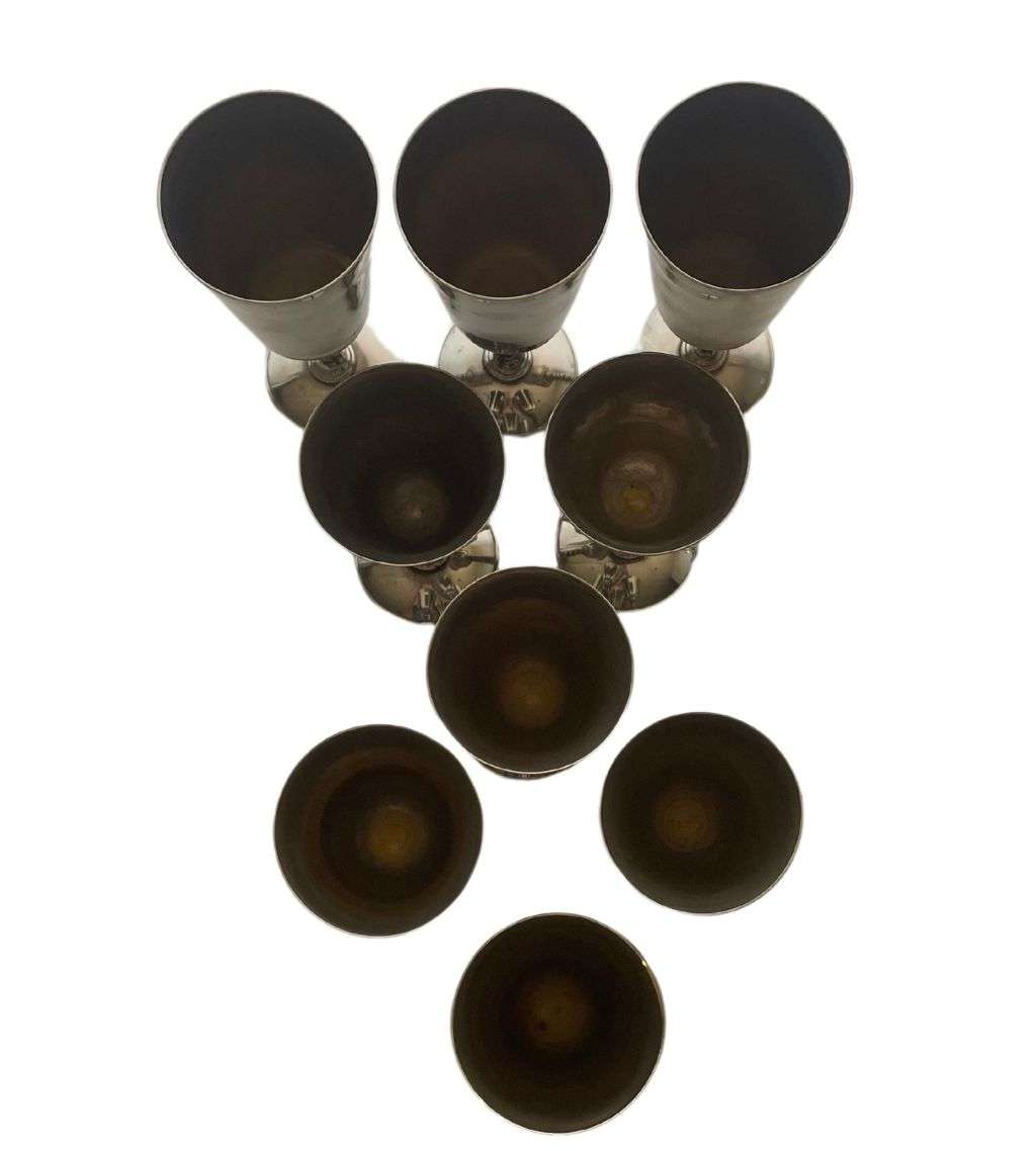 Set of 9 Electroplated Wine Goblets - URANI DRFEBRES SPAIN 1931 EP Marking, Dark Gray Patina