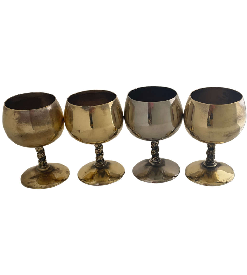 4-Piece Grapevine Stem Spanish Silverplated Wine Goblets - URANI DRFEBRES SPAIN 1931 SP, 10.5cm