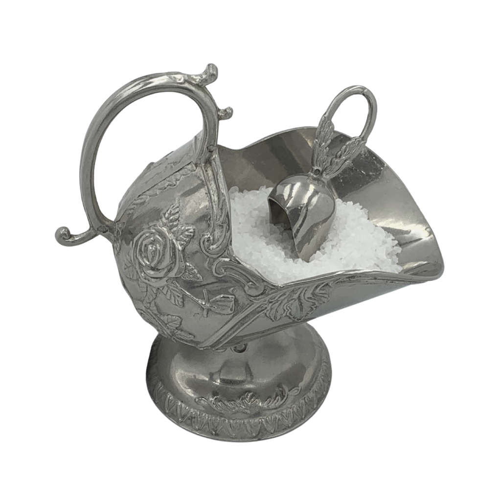 Vintage Ornate Sugar Scuttle Bowl with Hanging Scoop