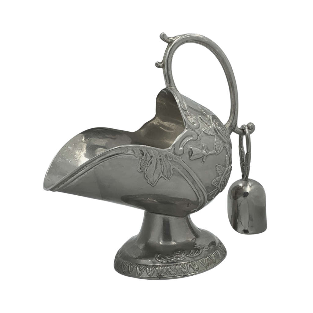 Vintage Ornate Sugar Scuttle Bowl with Hanging Scoop