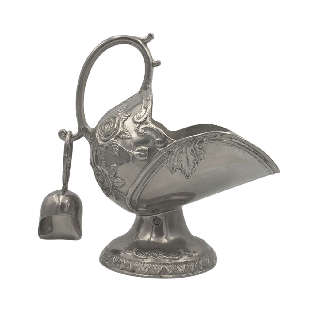 Vintage Ornate Sugar Scuttle Bowl with Hanging Scoop