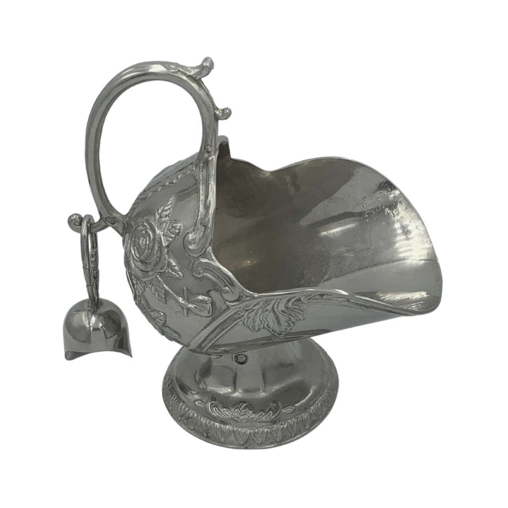Vintage Ornate Sugar Scuttle Bowl with Hanging Scoop