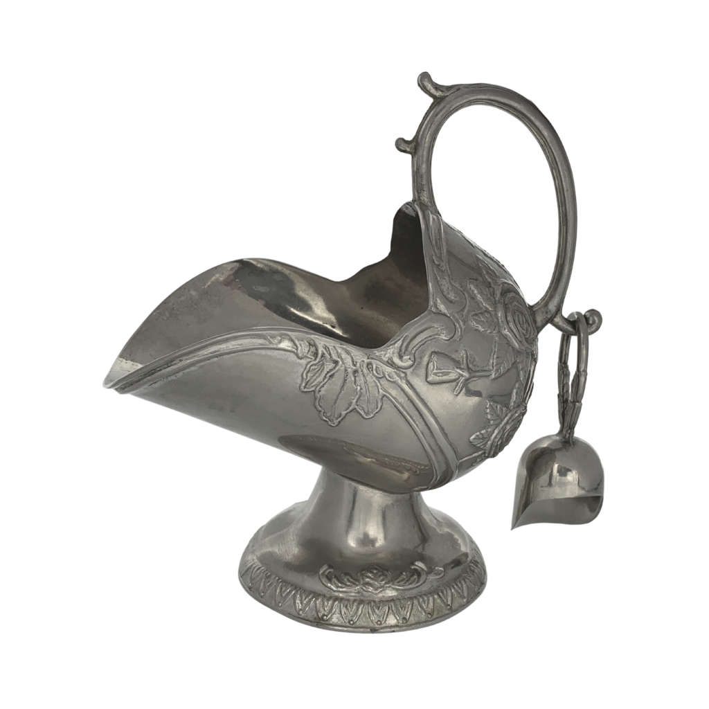 Vintage Ornate Sugar Scuttle Bowl with Hanging Scoop