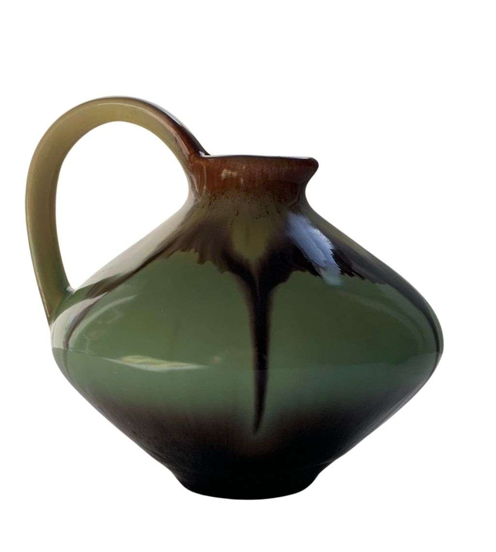 Yellow Brown Celadon Drip Ü-Keramik Mini Jug/Pitcher - West German Pottery