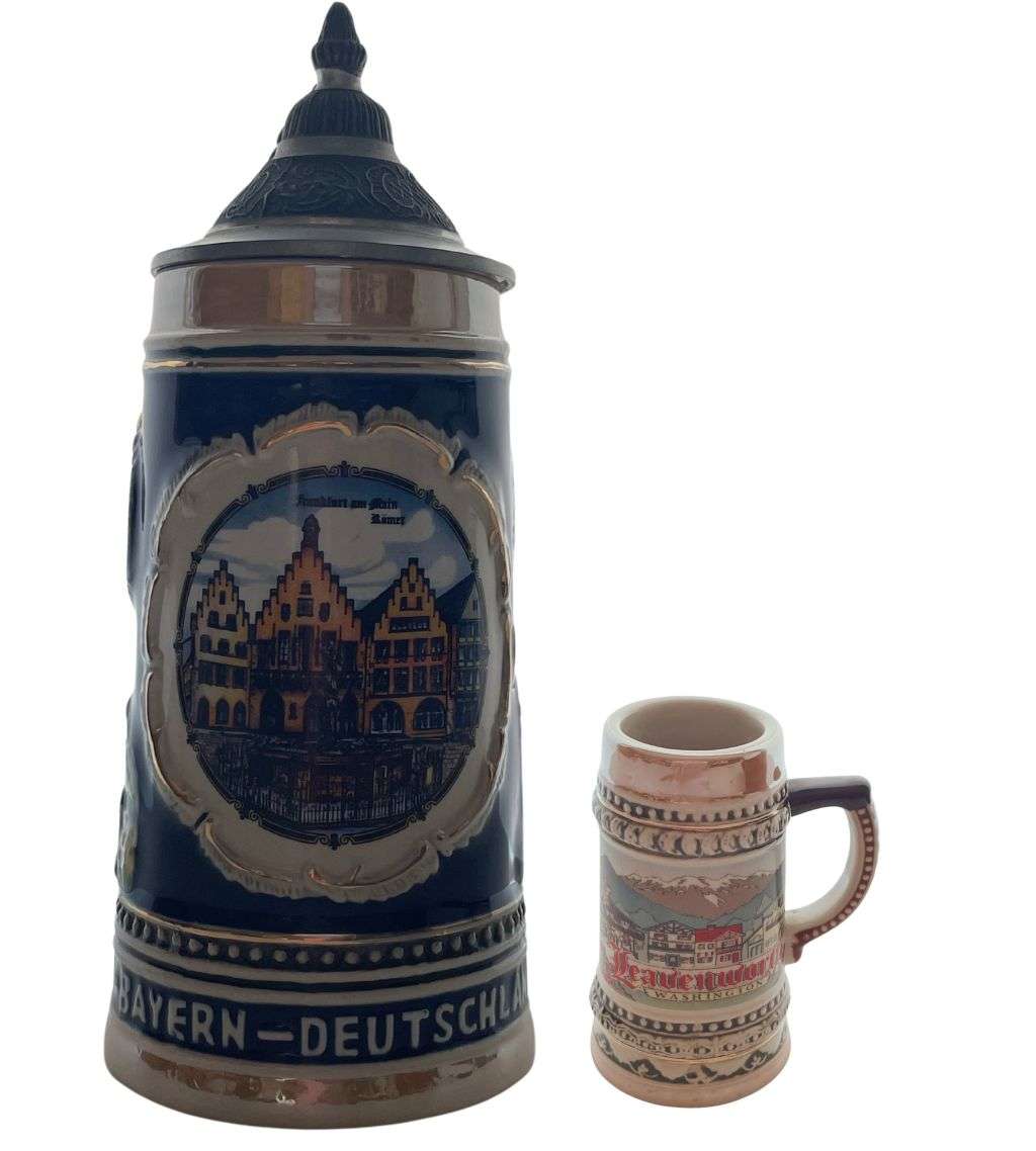 German Bavaria Beer Stein: Alwe Made, 20cm, Frankfurt, Berlin, Neuschwanstein Pictorials