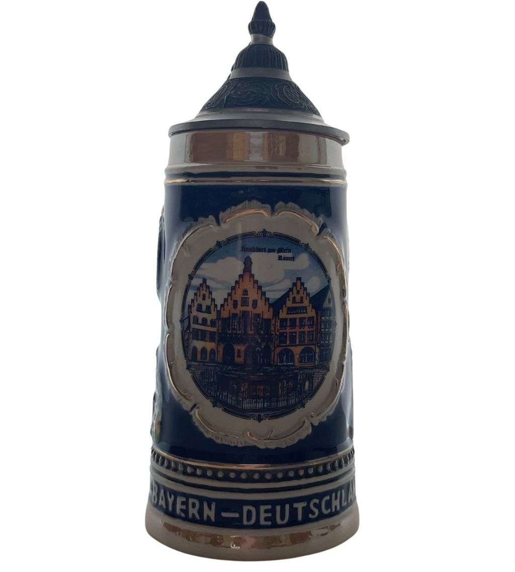 German Bavaria Beer Stein: Alwe Made, 20cm, Frankfurt, Berlin, Neuschwanstein Pictorials