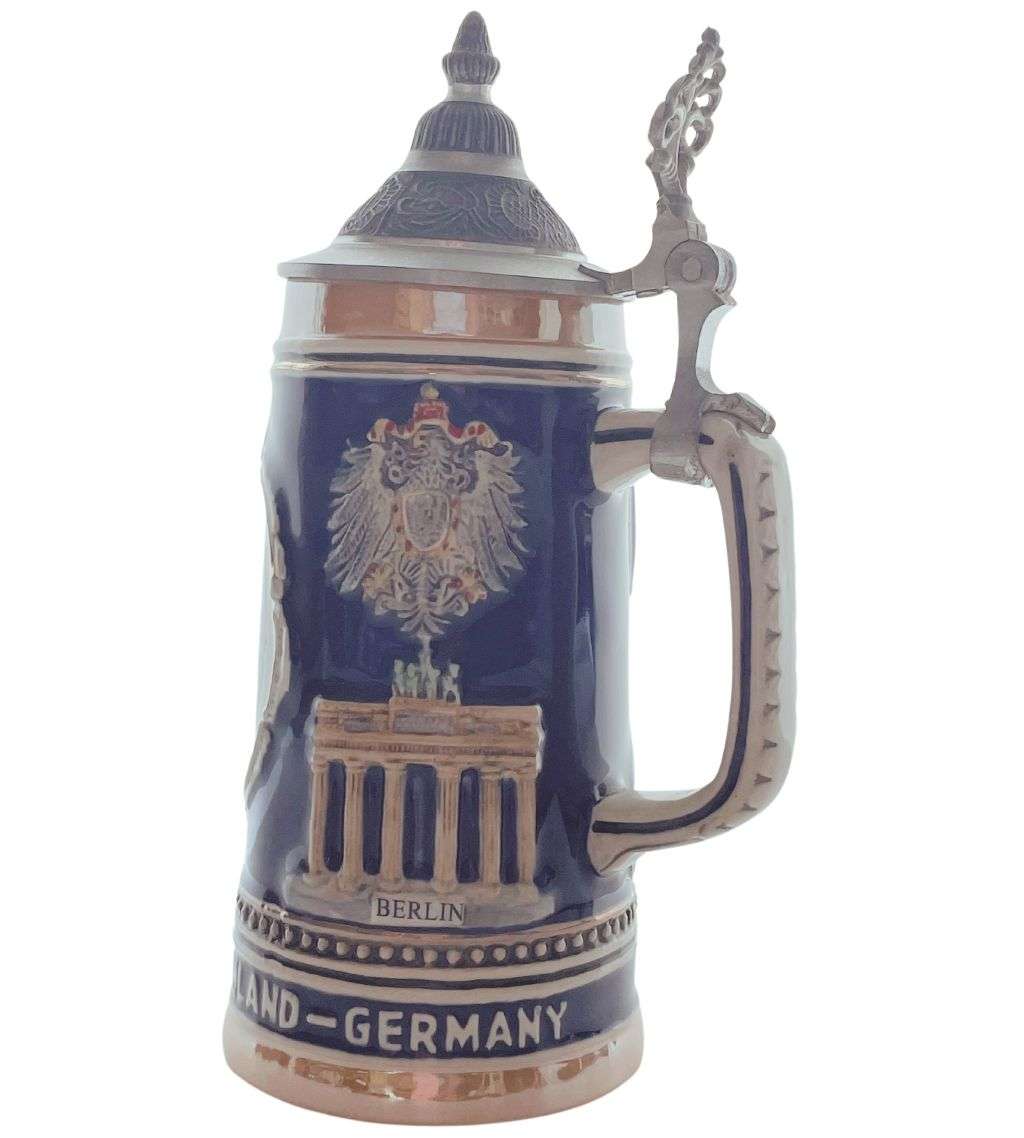German Bavaria Beer Stein: Alwe Made, 20cm, Frankfurt, Berlin, Neuschwanstein Pictorials