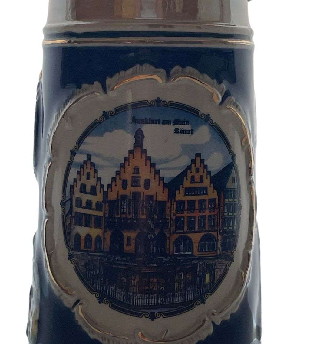 German Bavaria Beer Stein: Alwe Made, 20cm, Frankfurt, Berlin, Neuschwanstein Pictorials