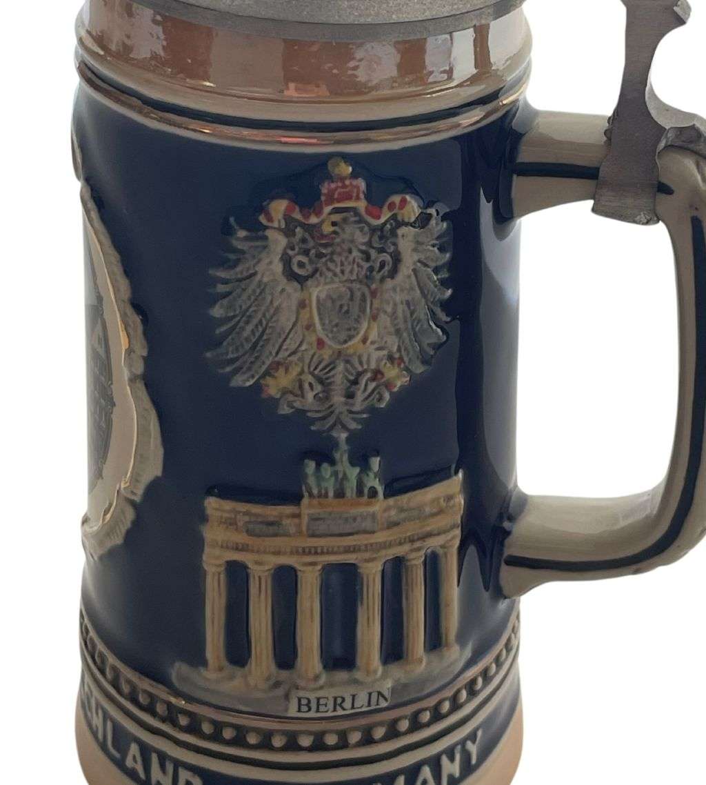 German Bavaria Beer Stein: Alwe Made, 20cm, Frankfurt, Berlin, Neuschwanstein Pictorials