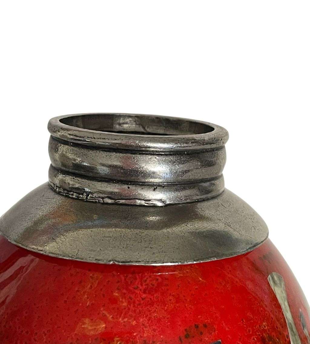 Handmade Red Decoupage Ostrich Egg with Big 5 Safari Animals - African Home Décor