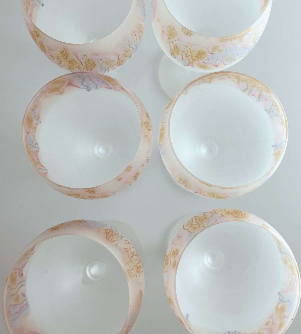 Art Nouveau Reuben 6-Piece Hand-Painted Hebron Frosted Crystal Wine Set - Holyland