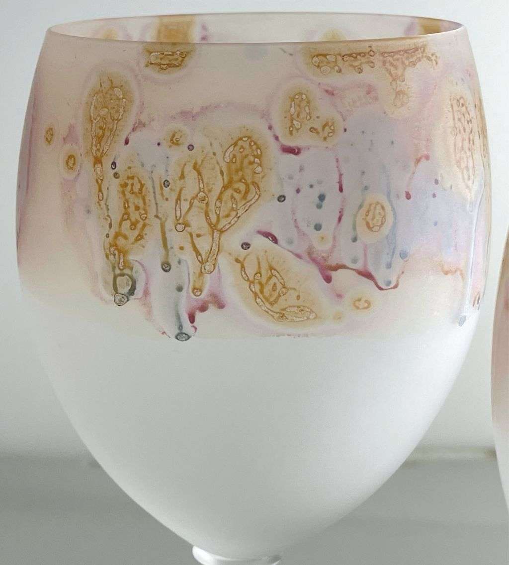 Art Nouveau Reuben 6-Piece Hand-Painted Hebron Frosted Crystal Wine Set - Holyland