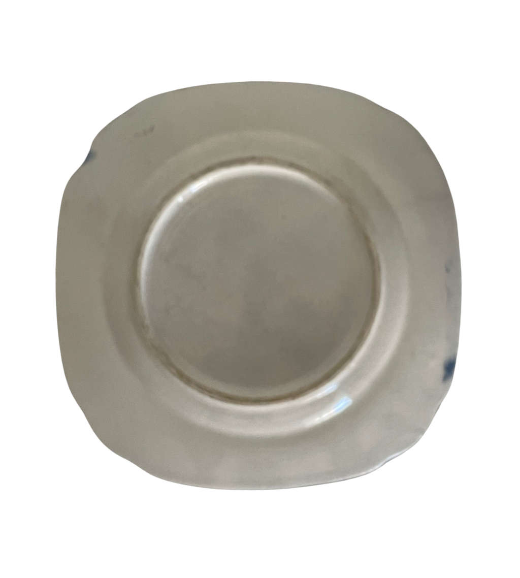 Genuine 1920s Blue Willow Square Side Plate - Art Deco Design, Unmarked, 15cm