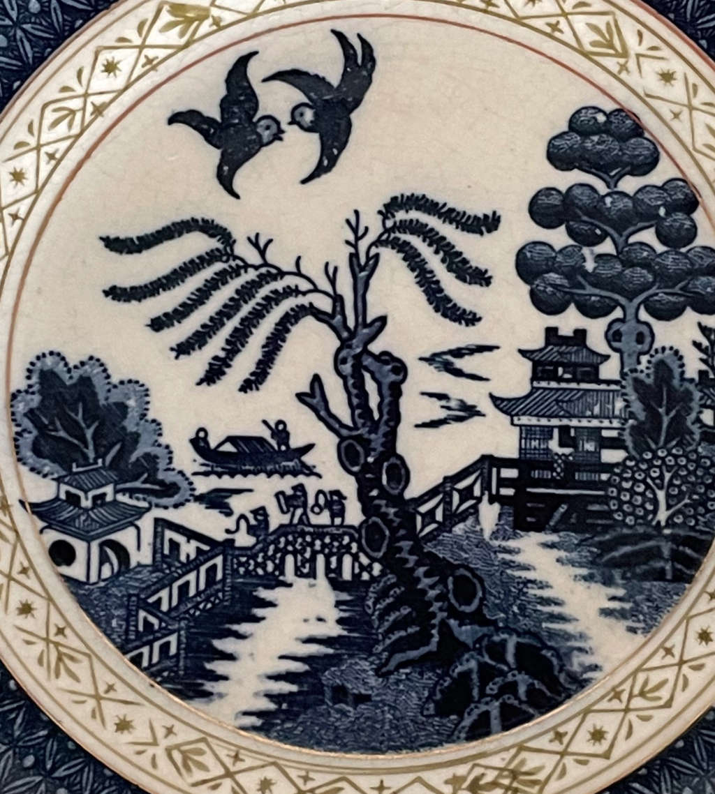 Genuine 1920s Blue Willow Square Side Plate - Art Deco Design, Unmarked, 15cm