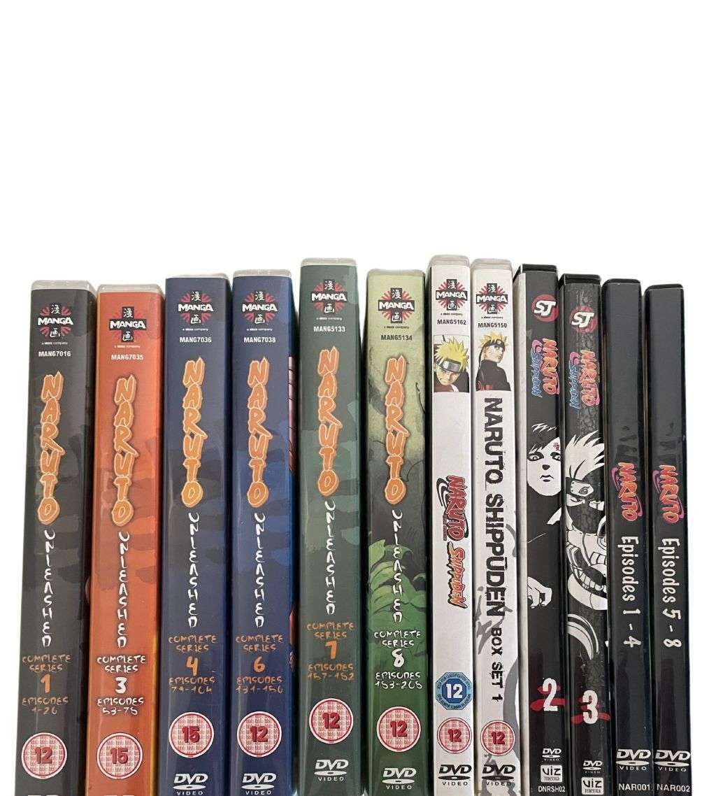 Huge 15-Piece Naruto Episodes Dvd and Manga Paperback Book Set - Complete Adventures and Stories