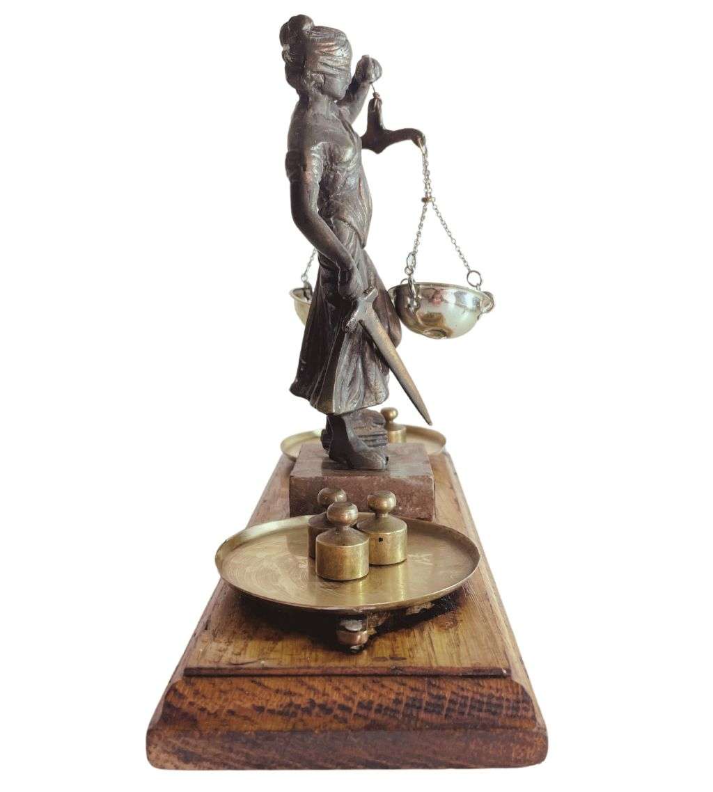Vintage Lady Justice Greek Goddess Themis Statue  Mounted on Wooden Block