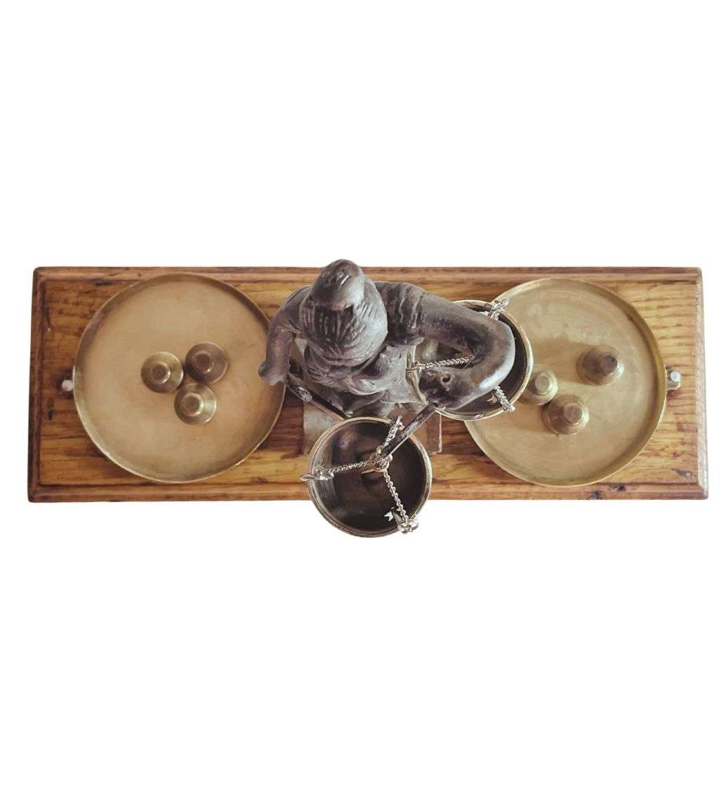 Vintage Lady Justice Greek Goddess Themis Statue  Mounted on Wooden Block