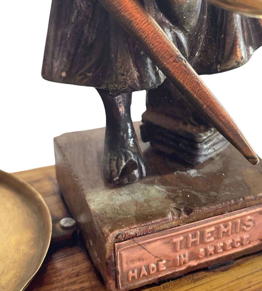 Vintage Lady Justice Greek Goddess Themis Statue  Mounted on Wooden Block