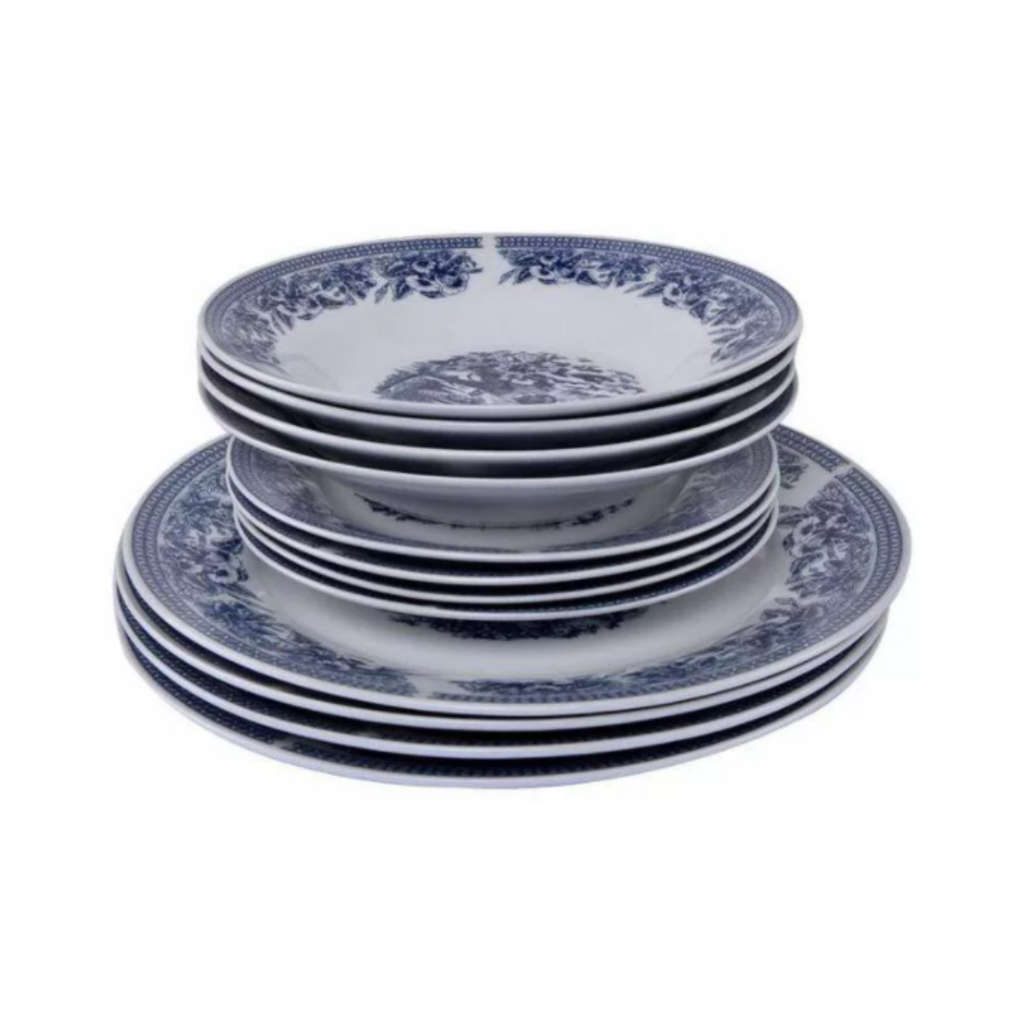 Replica Royal Collection 12-Piece Porcelain Dinner Plate Set - White & Blue