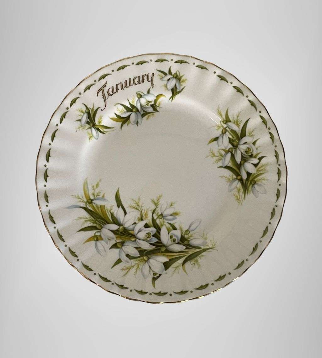 Vintage Royal Albert January Flower of the Month Series `Snowdrops` Plate - Fine Bone China, 16cm